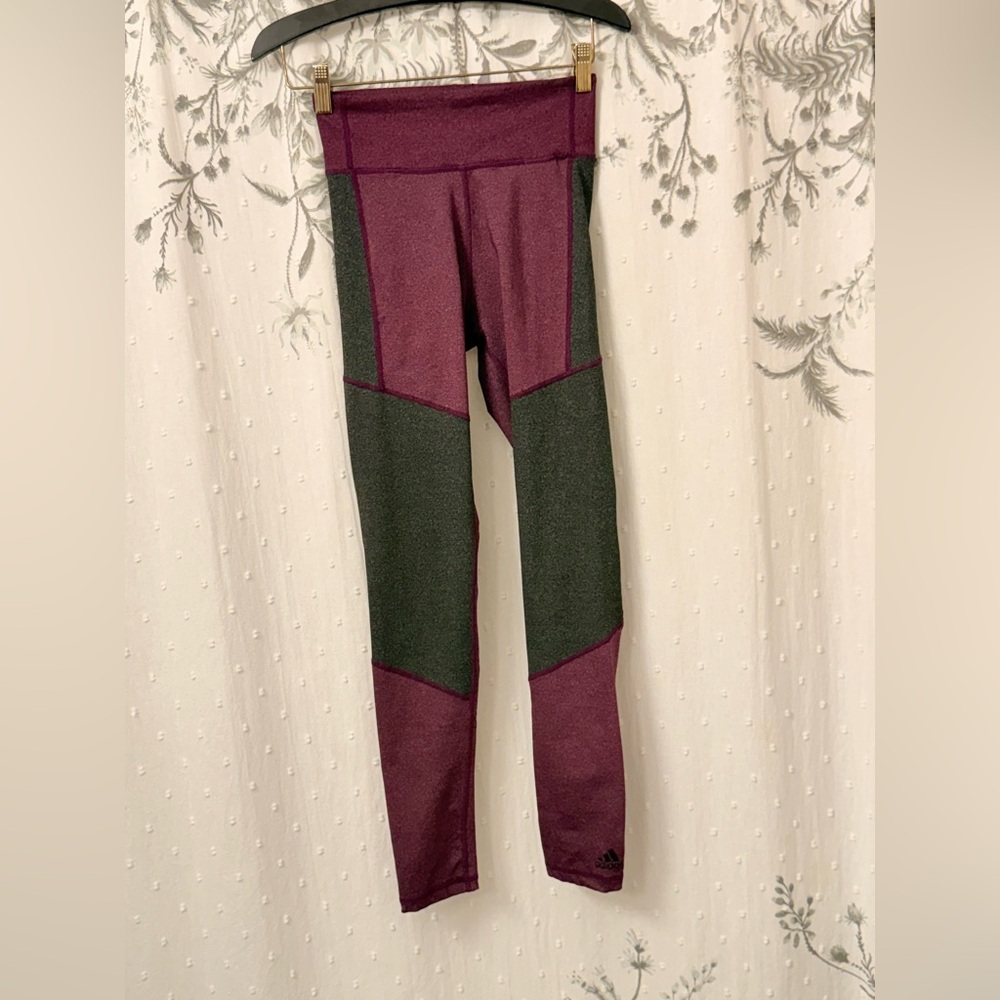 adidas Women's Burgundy and Charcoal Leggings - Picture 1 of 5